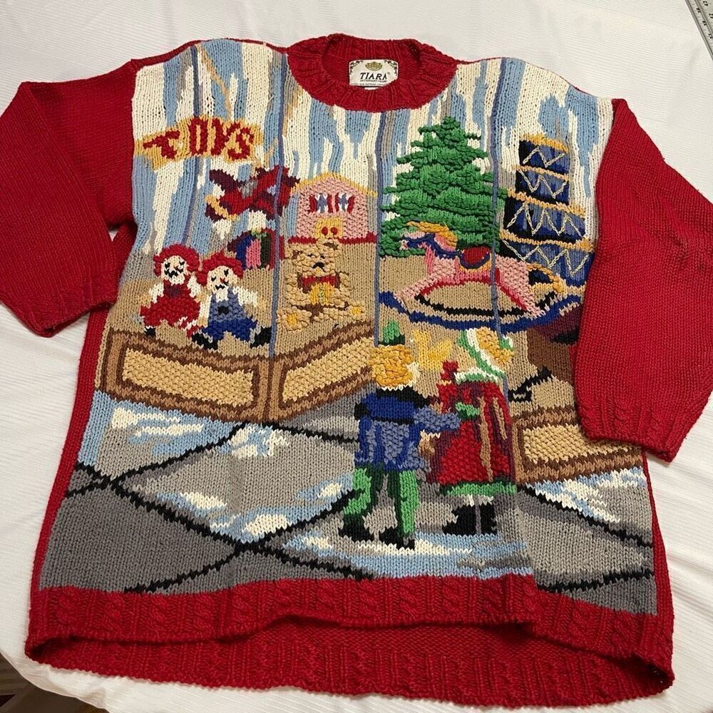 Tiara International VTG Toy Store Red Christmas Sweater Size Large
